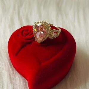 Elegant 14k Gold Laminated and Pink Teardrop Ring size 9